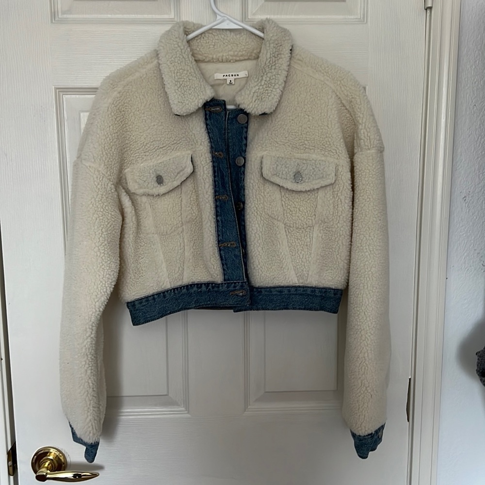 Pacsun Fur Cream Denim Cropped jacket